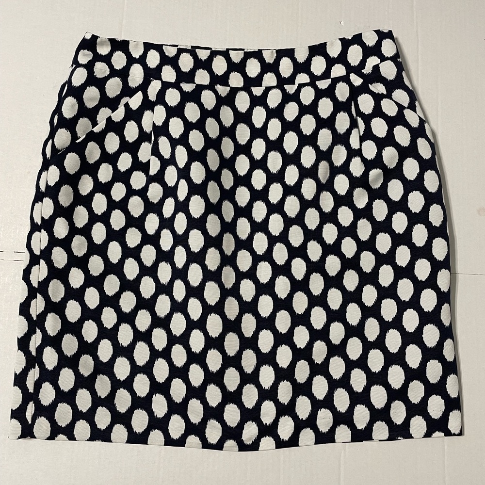 Ann Taylor Loft Skirt Above Knee Length Navy Blue Polka Dot Sz 8 Pockets Lined